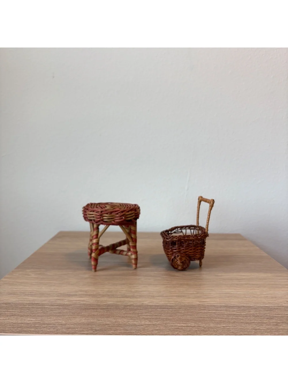 Vintage Muffy Vanderbear Rattan Table and Cart, Dollhouse Furniture, 1990s